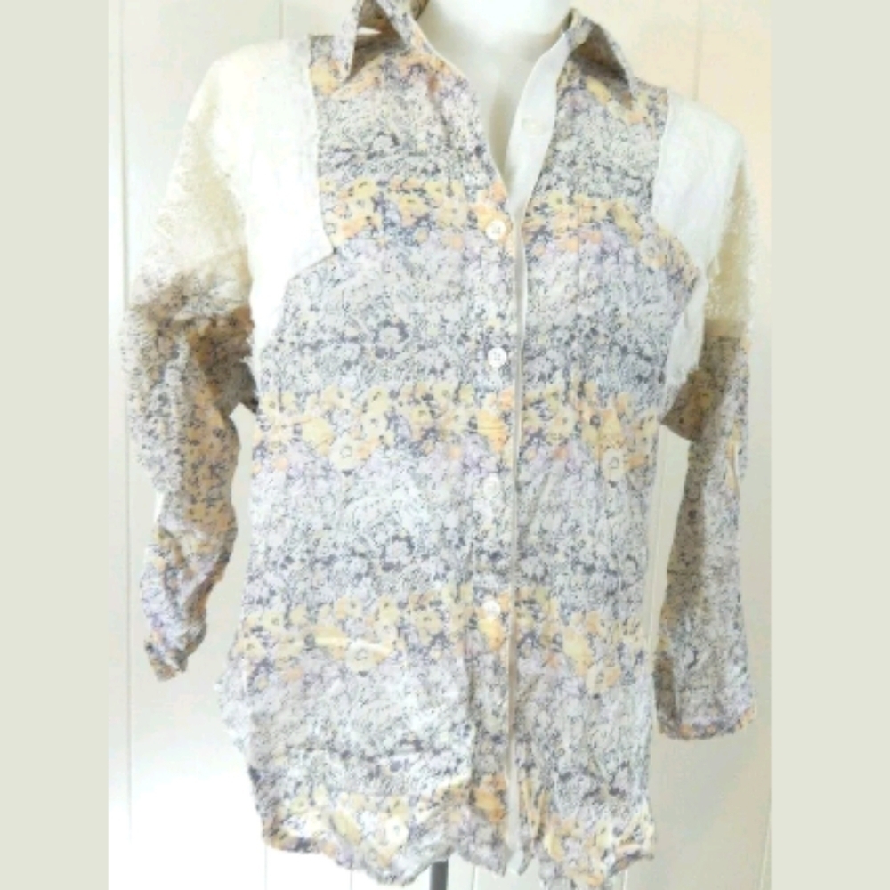 Free People Floral Lace Patchwork Shirt